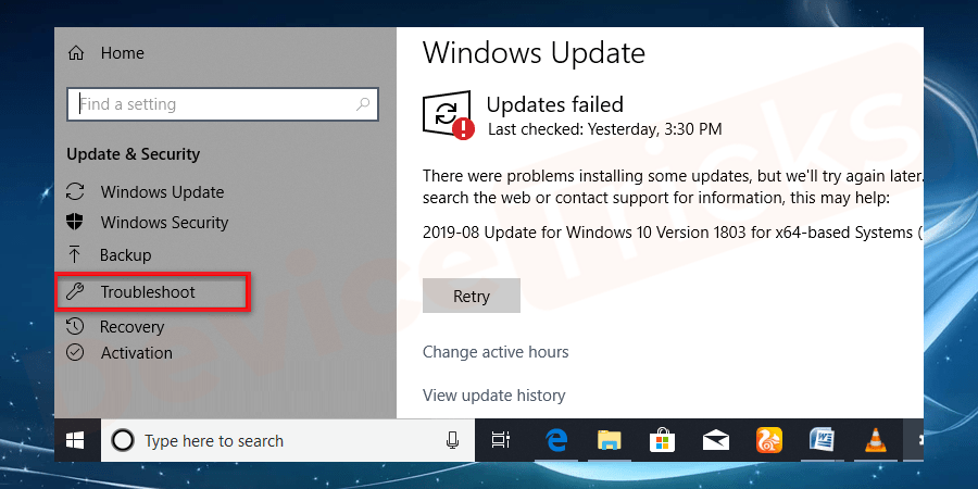 Fix Windows 10 Error: Windows cannot start this hardware device because its configuration information (in the registry) is incomplete or damaged. (Code 19) At the left panel of the ‘Update and Security’ page, you will get the ‘Troubleshoot’ option, click on it.